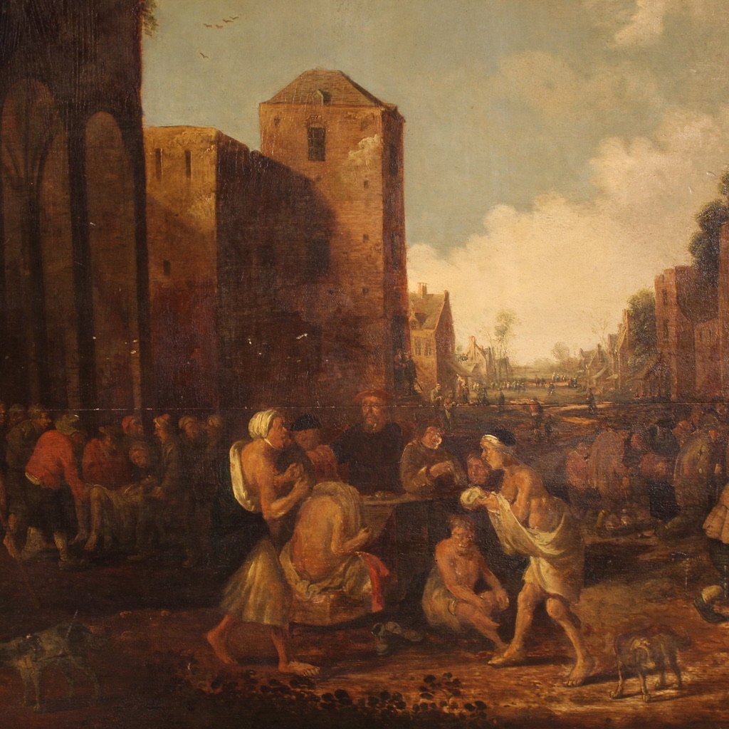 Grande peinture flamande sur panneau signée Droochsloot et datée de 1646-photo-4