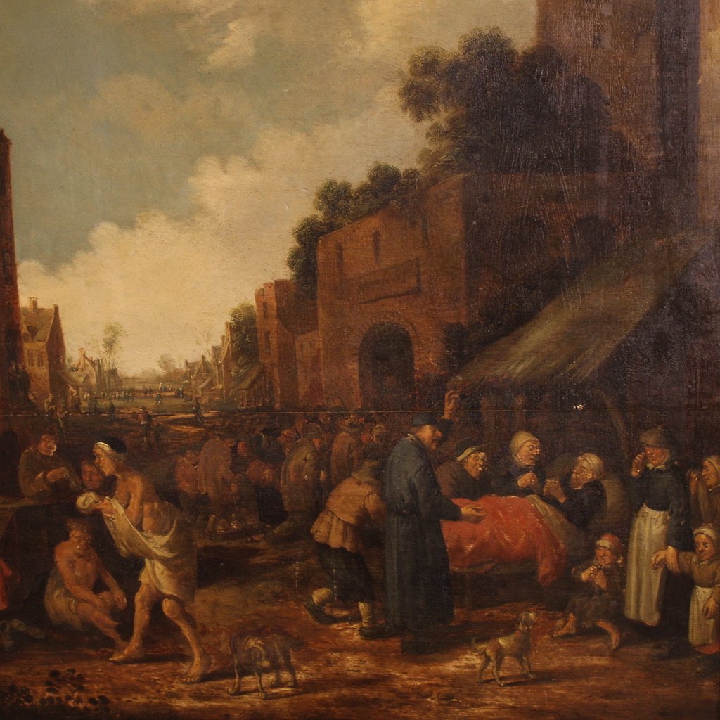 Grande peinture flamande sur panneau signée Droochsloot et datée de 1646-photo-1