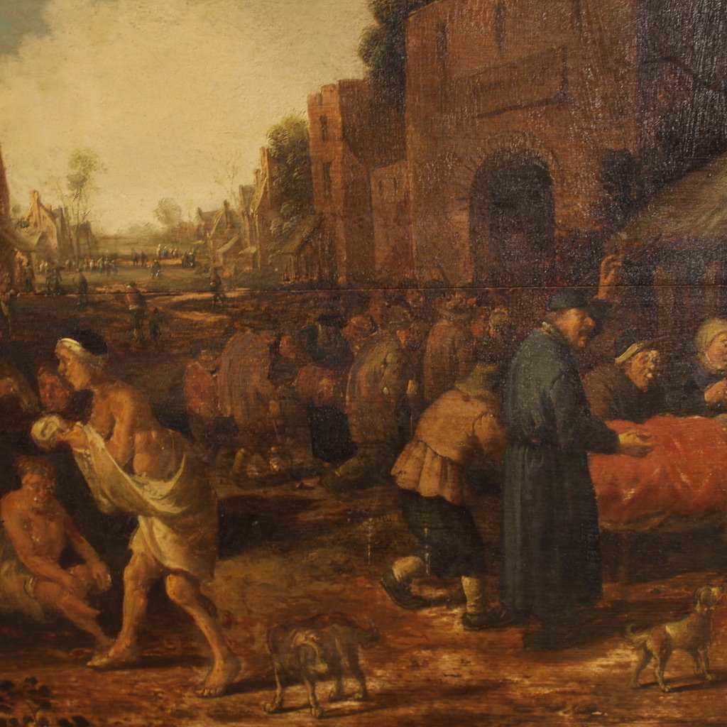 Grande peinture flamande sur panneau signée Droochsloot et datée de 1646-photo-7