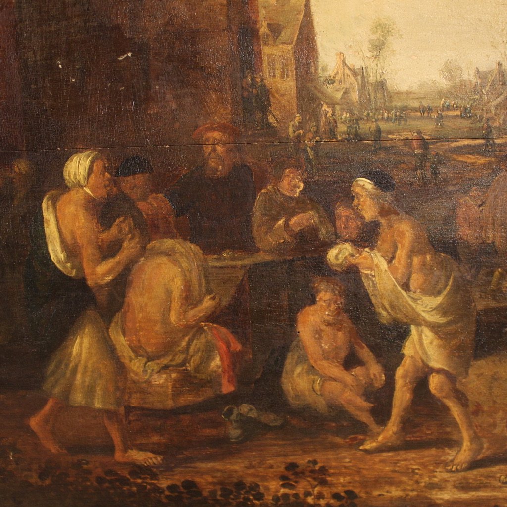 Grande peinture flamande sur panneau signée Droochsloot et datée de 1646-photo-8