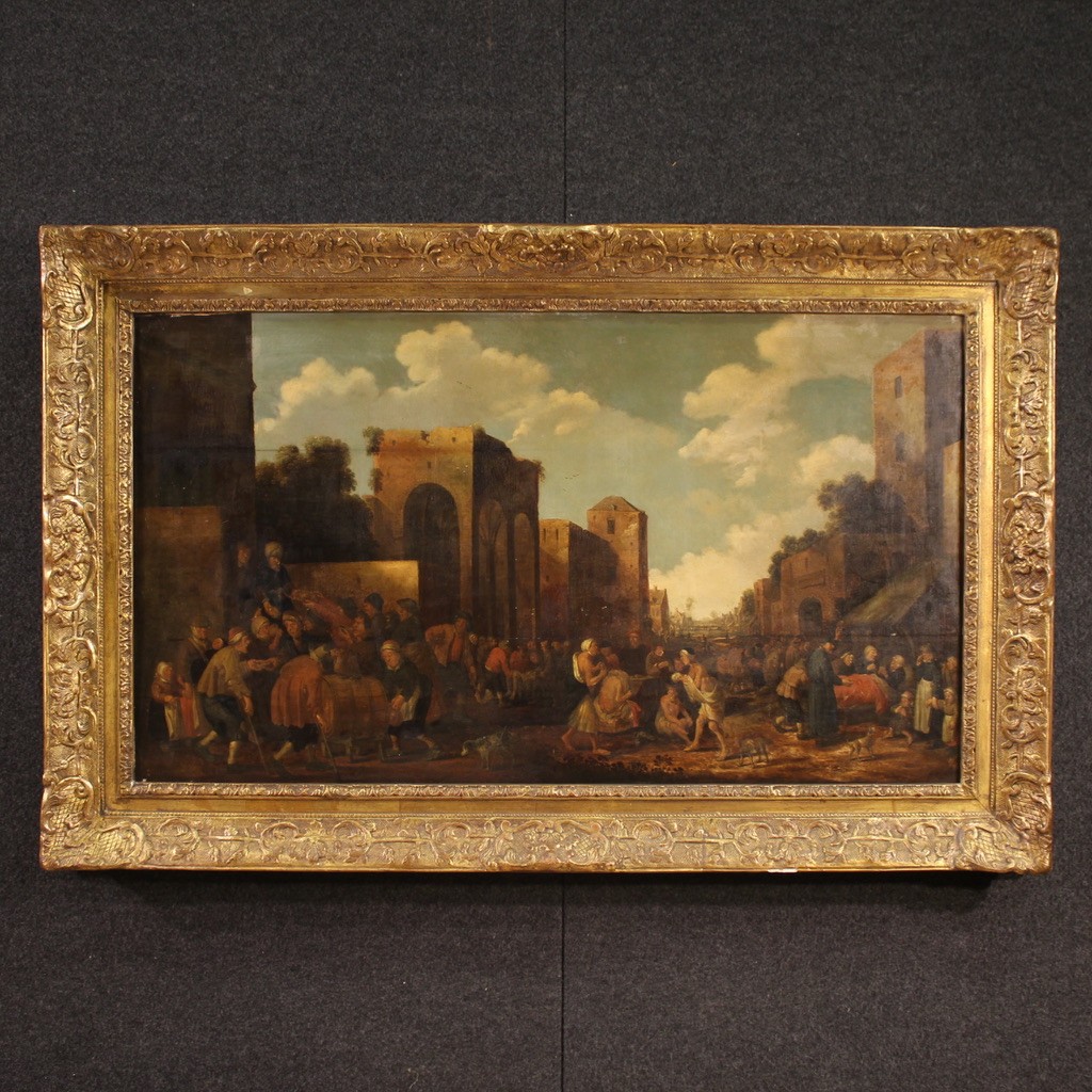 Grande peinture flamande sur panneau signée Droochsloot et datée de 1646