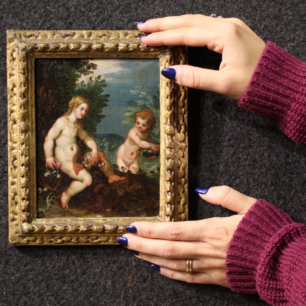 Antique Flemish Painting On Copper From The 17th Century, Mythological Scene-photo-2