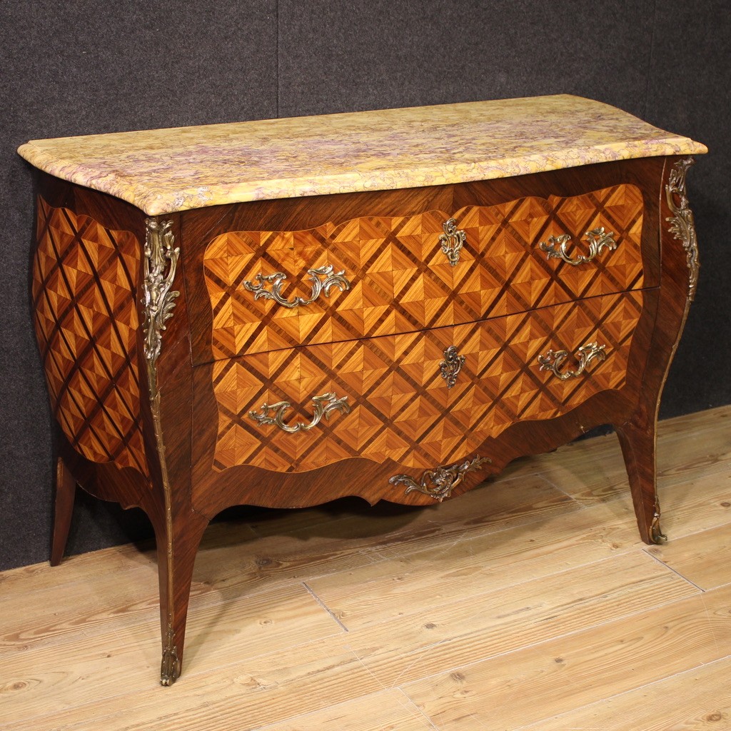 20th Century French Louis XV Style Inlaid Commode