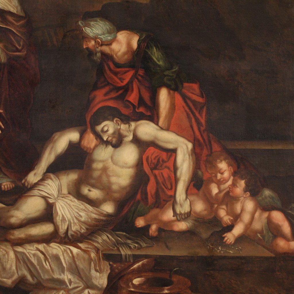 Great 17th-century Italian Painting, Lamentation Over The Dead Christ-photo-3