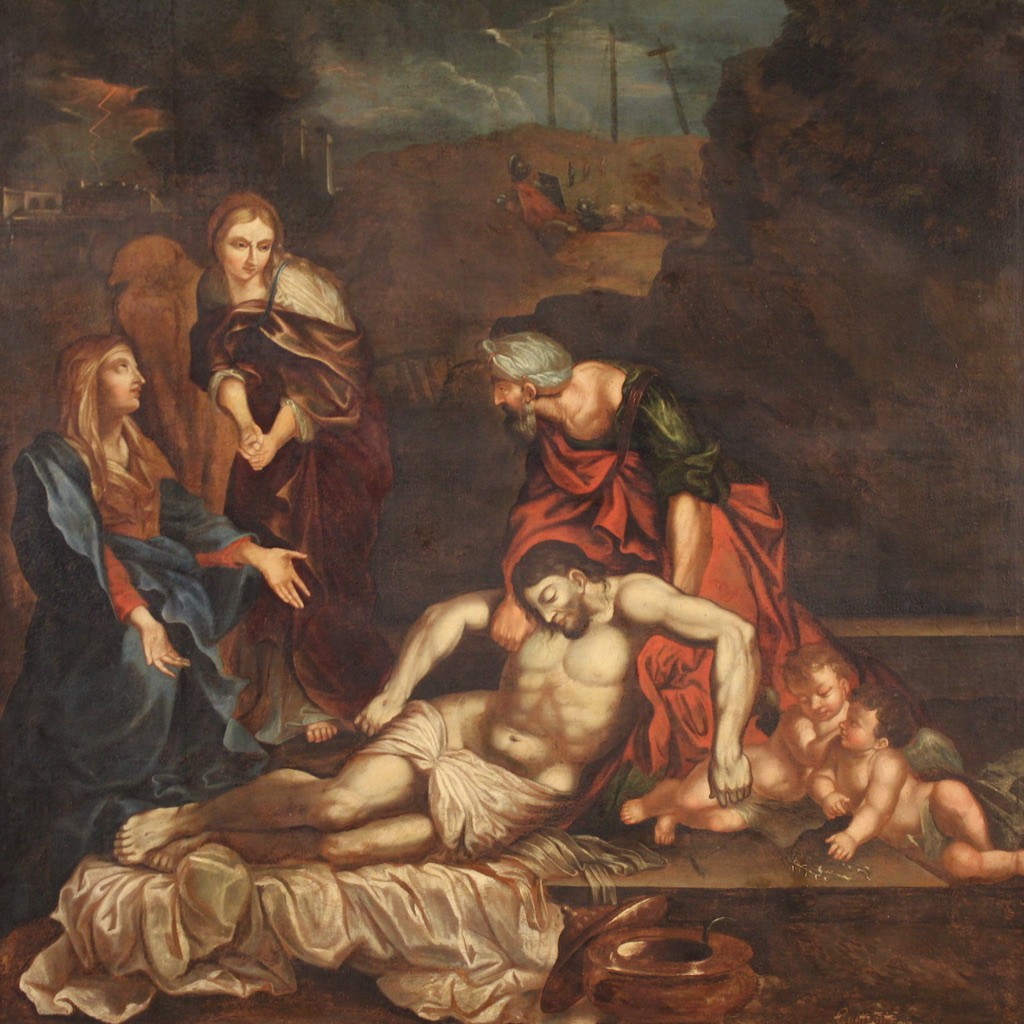 Great 17th-century Italian Painting, Lamentation Over The Dead Christ