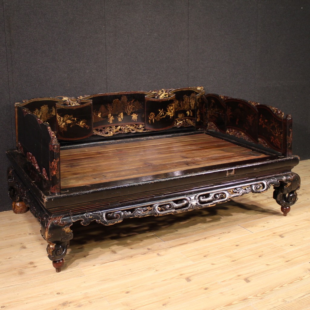 Great 19th Century Lacquered And Gilded Chinese Opium Bed