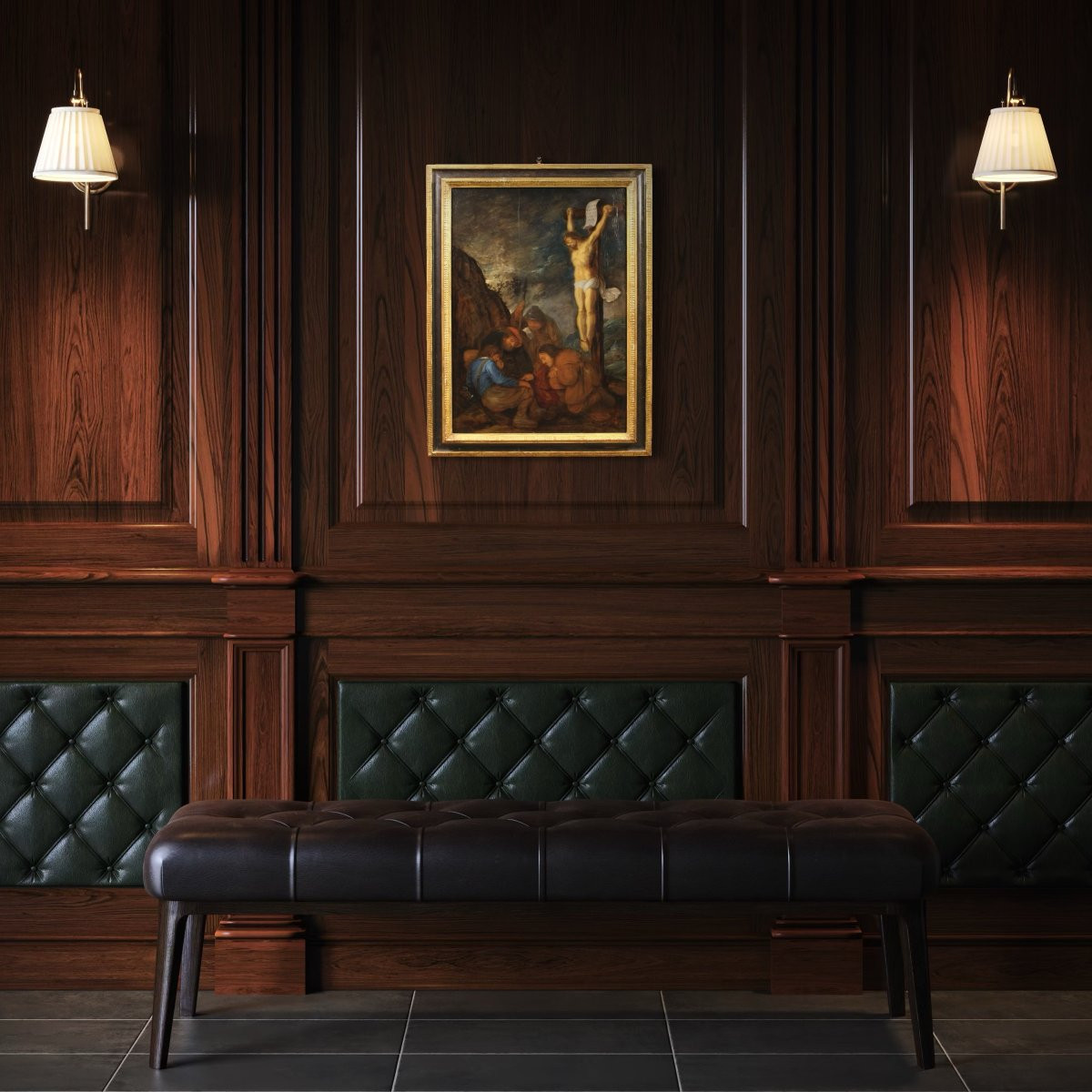 Antique Flemish Painting On Panel From The 17th Century, Crucifixion With Soldiers -photo-4