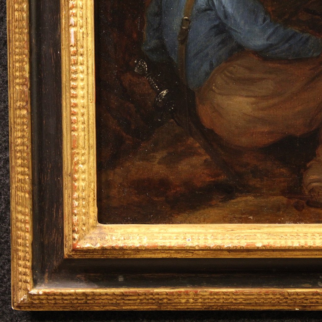 Antique Flemish Painting On Panel From The 17th Century, Crucifixion With Soldiers -photo-7