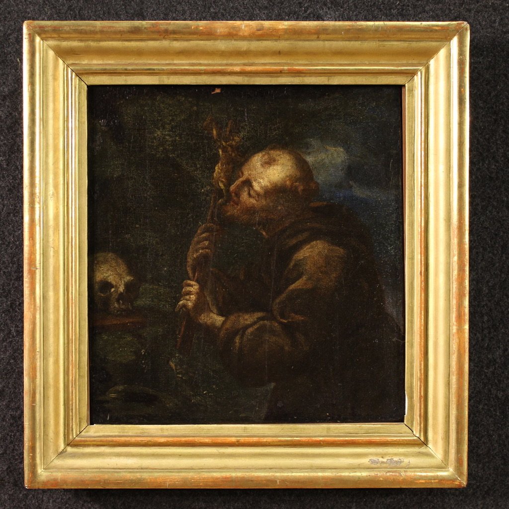 Antique Spanish Painting Of Saint Francis From The 17th Century-photo-2