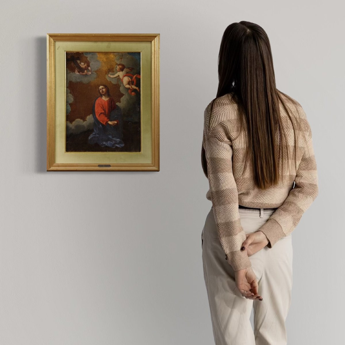 Tableau italien ancien représentant le Christ avec des anges du 17ème siècle-photo-2