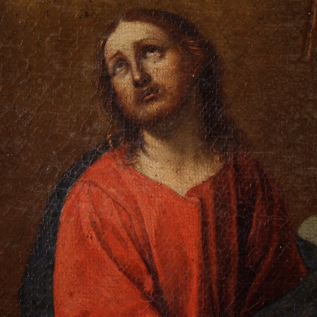 Tableau italien ancien représentant le Christ avec des anges du 17ème siècle-photo-4