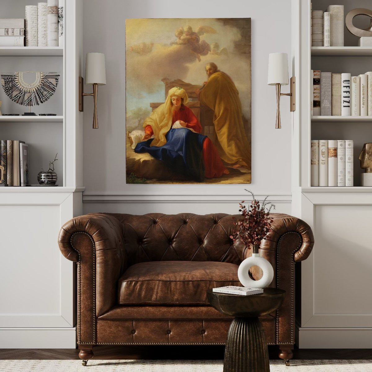 Ancien tableau italien du 18ème siècle, Saint Joseph et la Vierge Marie-photo-2