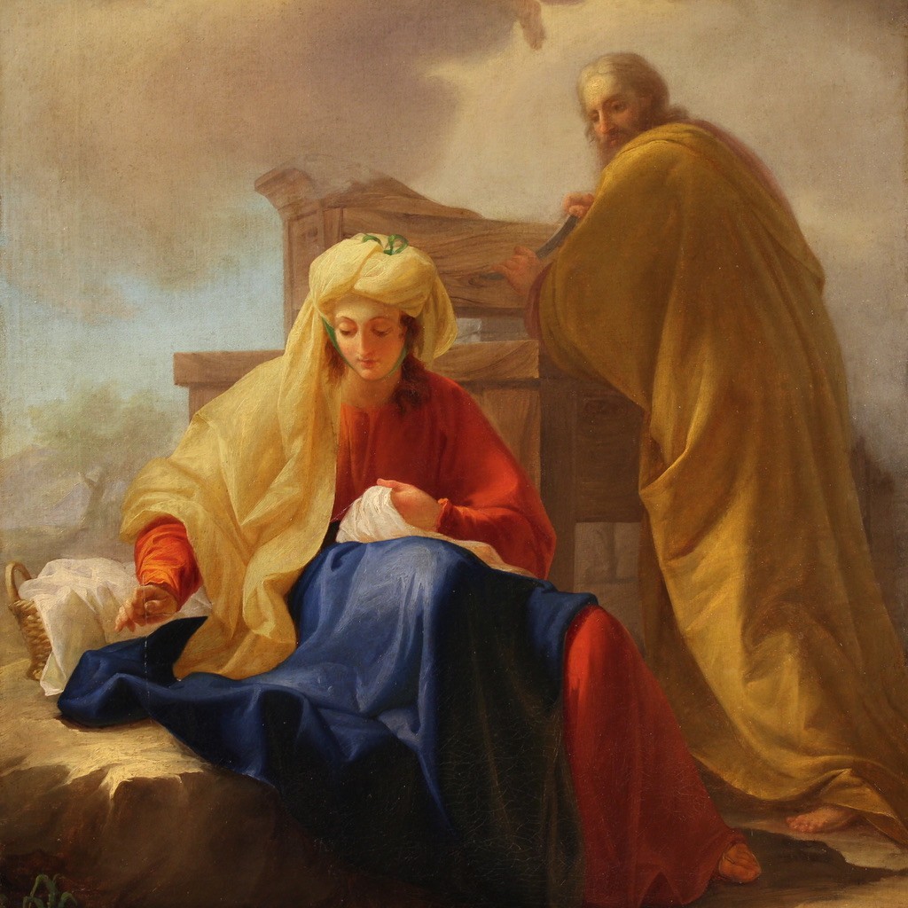 Ancien tableau italien du 18ème siècle, Saint Joseph et la Vierge Marie