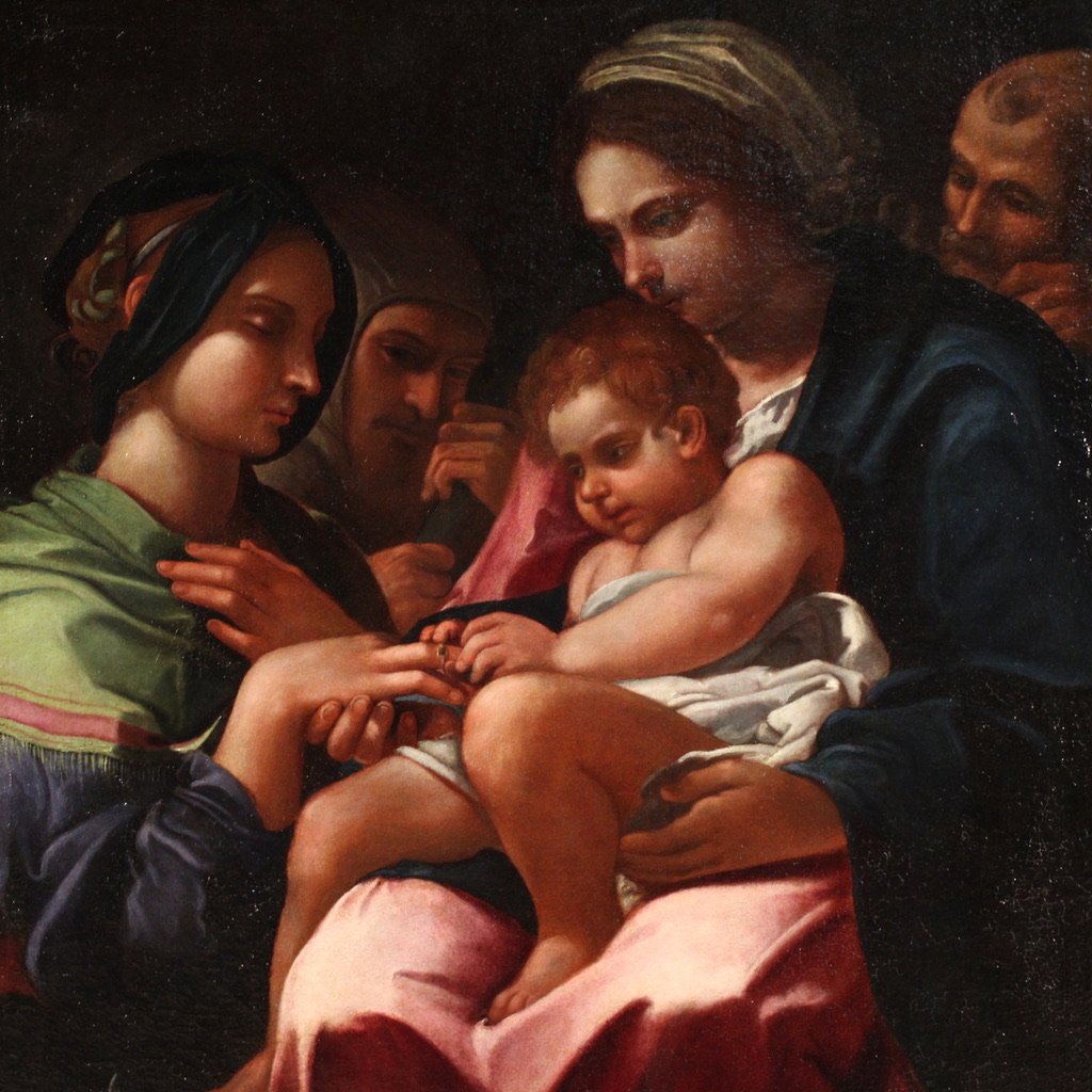 Ancienne peinture italienne du 17ème siècle, Le Mariage mystique de sainte Catherine-photo-2