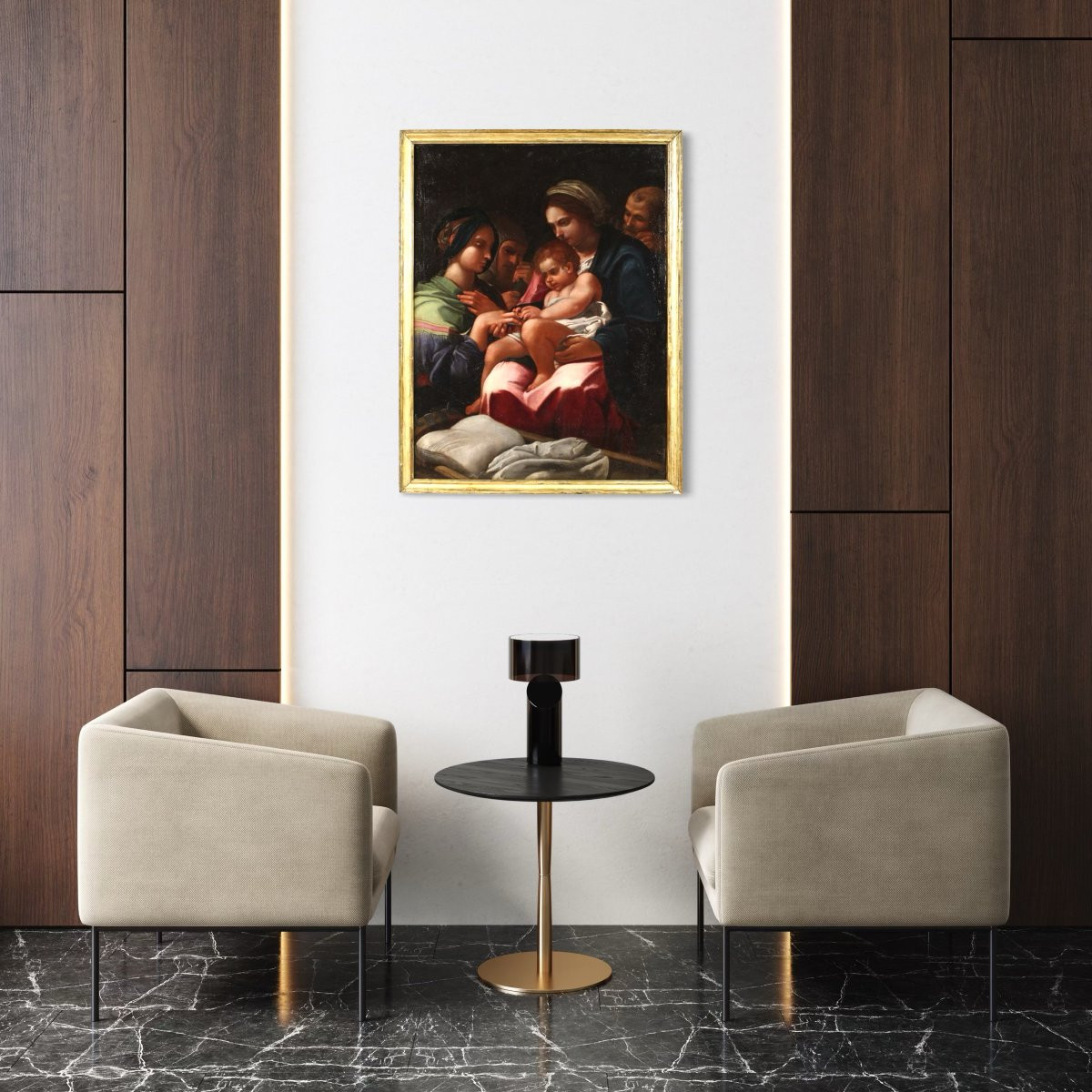 Ancienne peinture italienne du 17ème siècle, Le Mariage mystique de sainte Catherine-photo-1