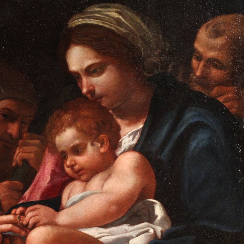 Ancienne peinture italienne du 17ème siècle, Le Mariage mystique de sainte Catherine-photo-3