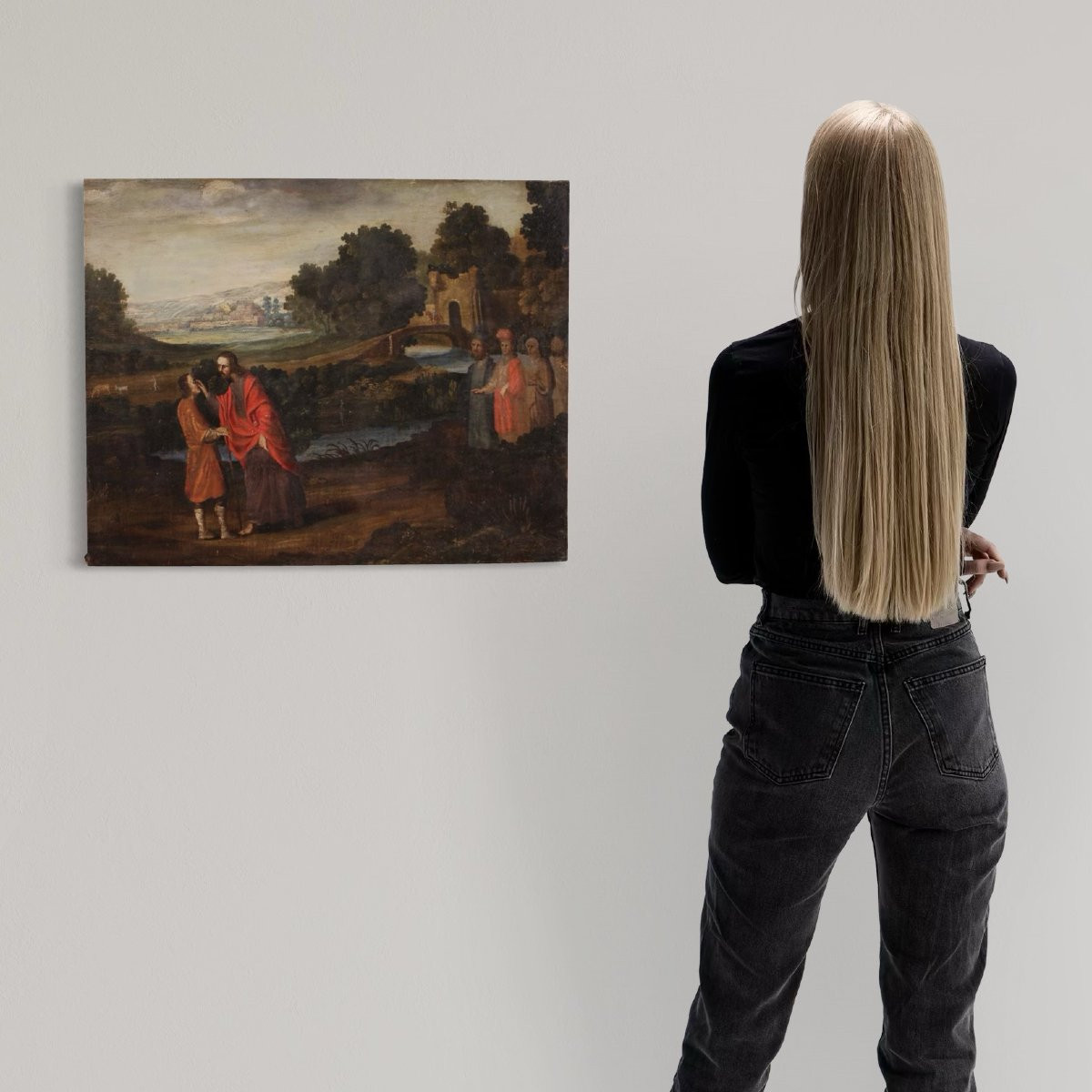 Ancien tableau espagnol du 17ème siècle, La guérison de l'aveugle-photo-3