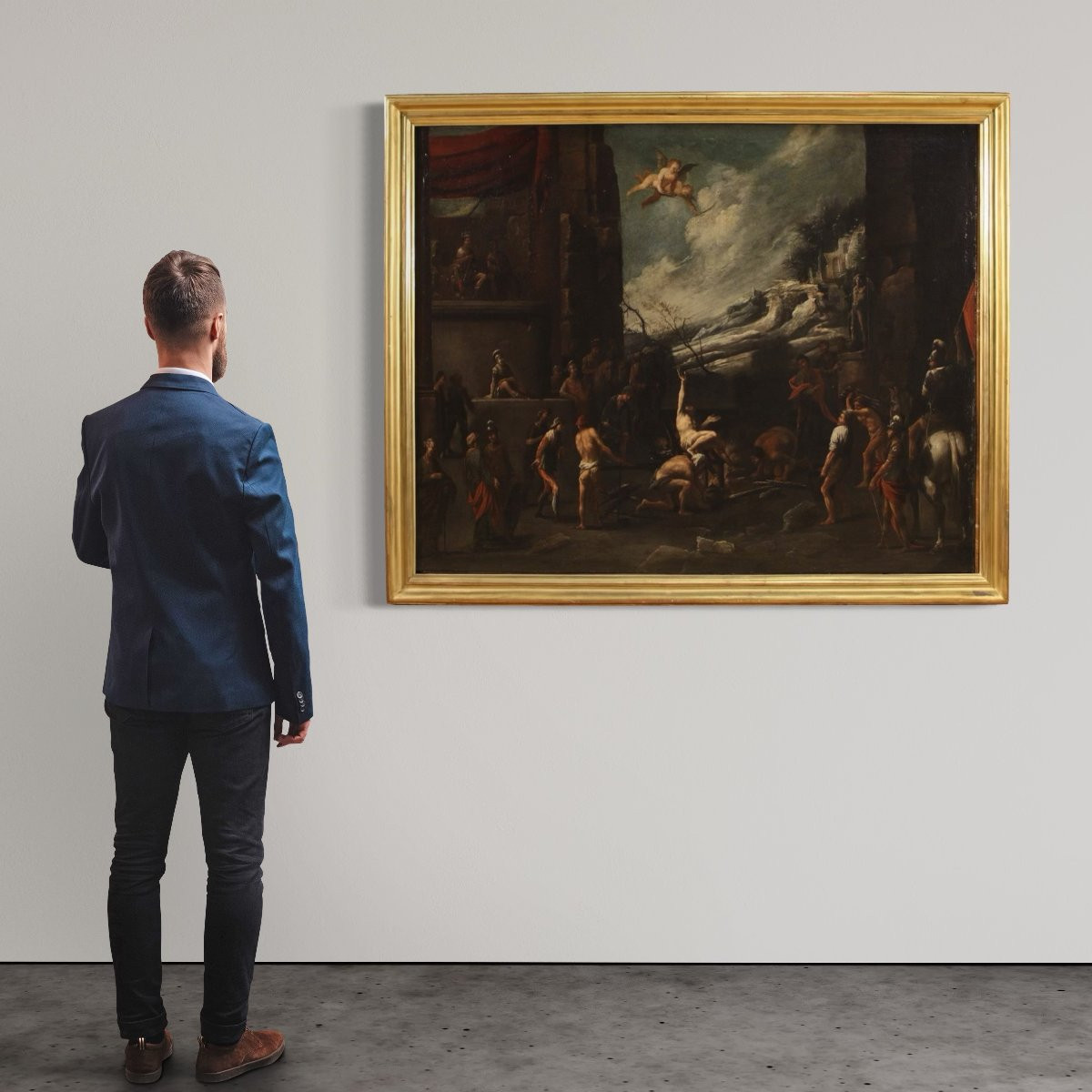 Grand tableau religieux du 17ème siècle, Le Martyre de Saint Laurent-photo-3