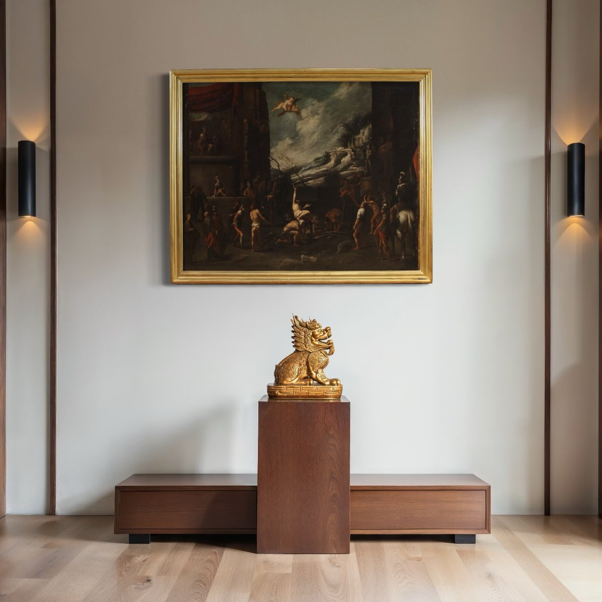 Grand tableau religieux du 17ème siècle, Le Martyre de Saint Laurent-photo-1