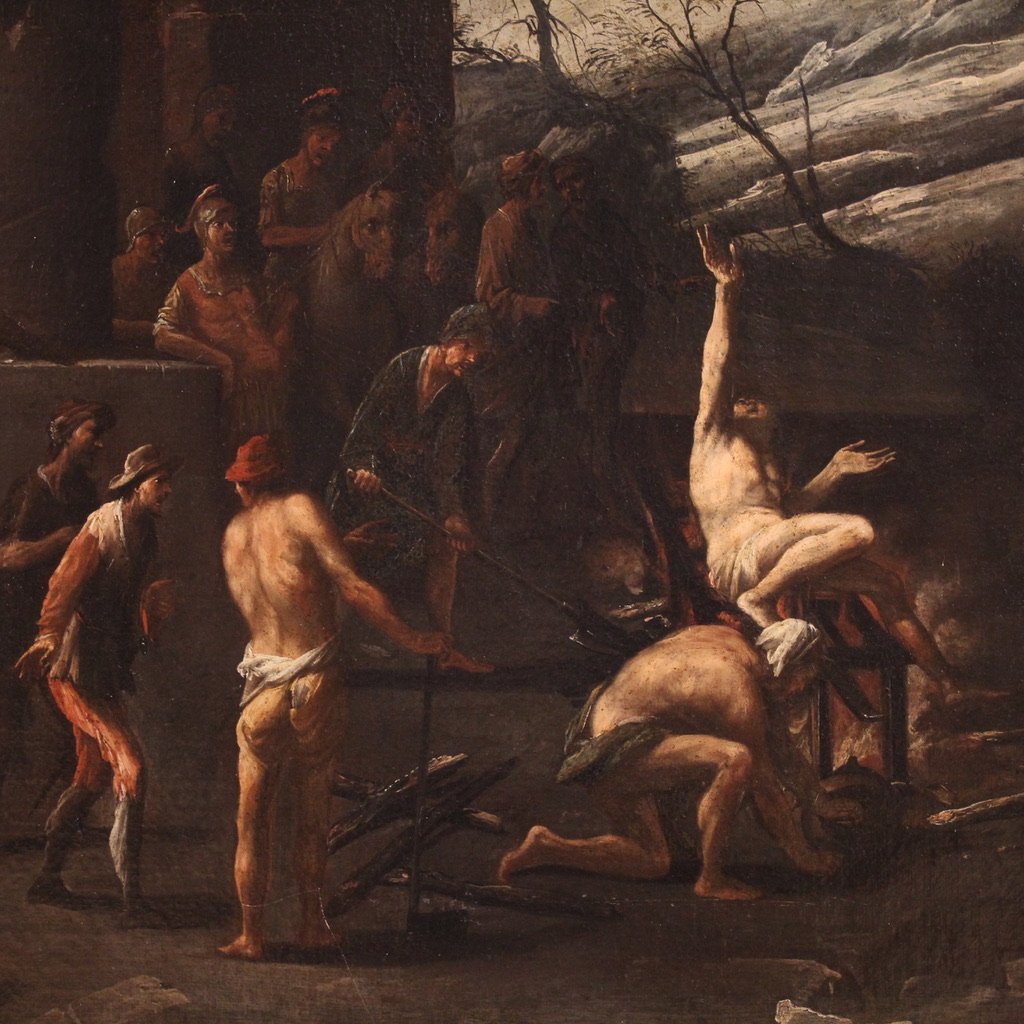 Grand tableau religieux du 17ème siècle, Le Martyre de Saint Laurent-photo-2