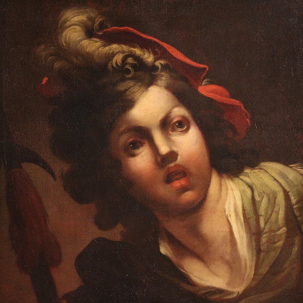 Tableau français ancien du 18ème siècle, portrait d'un soldat-photo-2