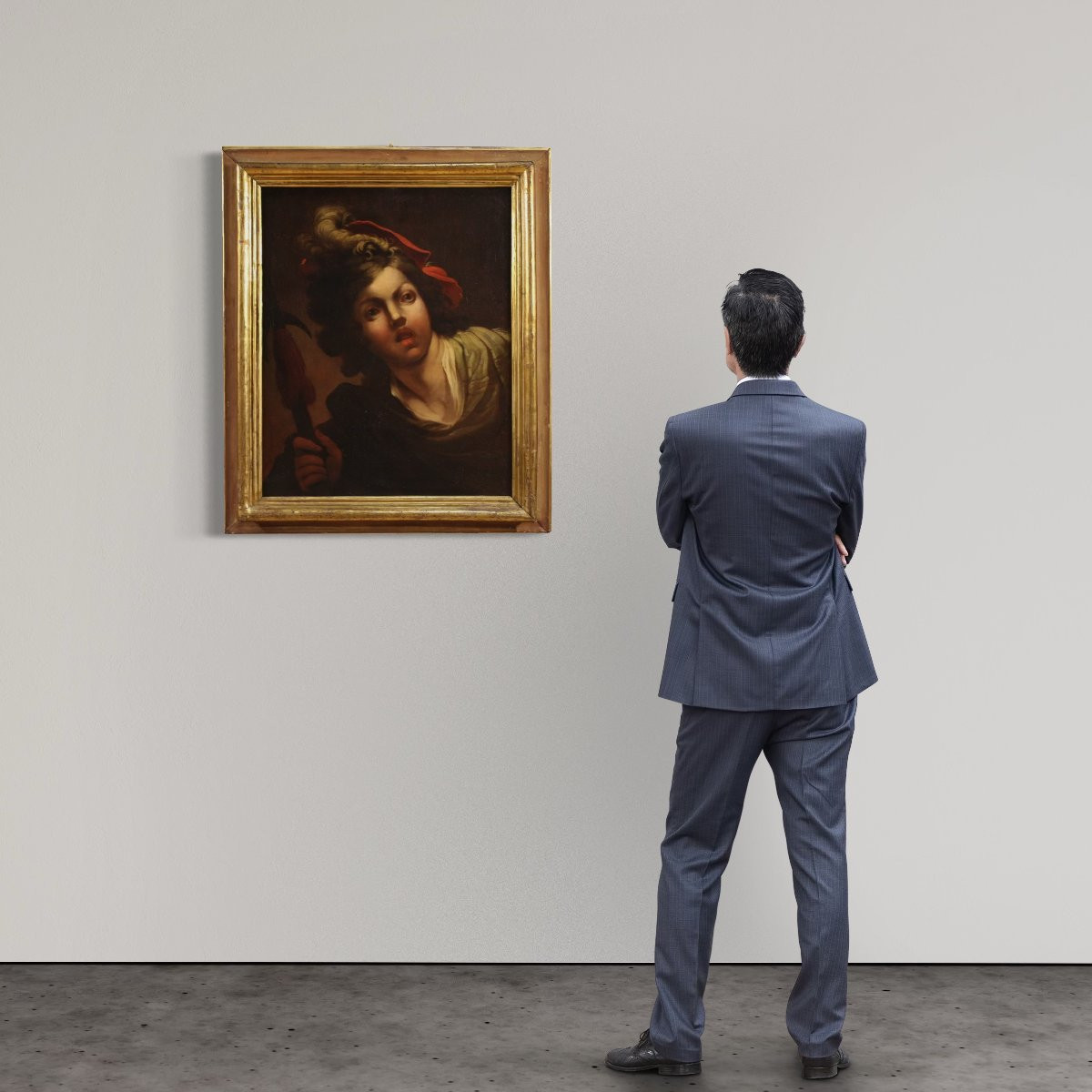 Tableau français ancien du 18ème siècle, portrait d'un soldat-photo-3