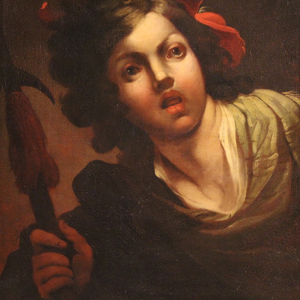 Tableau français ancien du 18ème siècle, portrait d'un soldat-photo-4