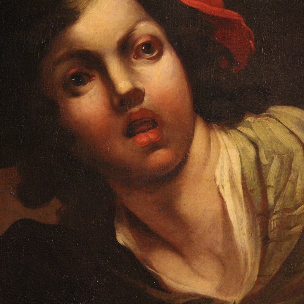 Tableau français ancien du 18ème siècle, portrait d'un soldat-photo-1