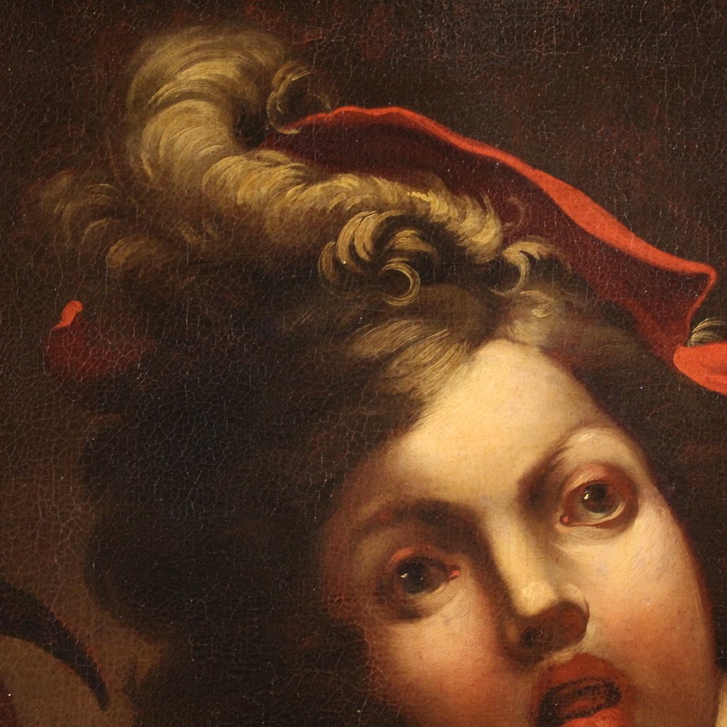 Tableau français ancien du 18ème siècle, portrait d'un soldat-photo-5