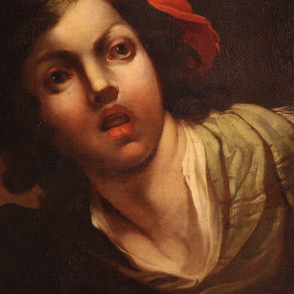 Tableau français ancien du 18ème siècle, portrait d'un soldat-photo-7