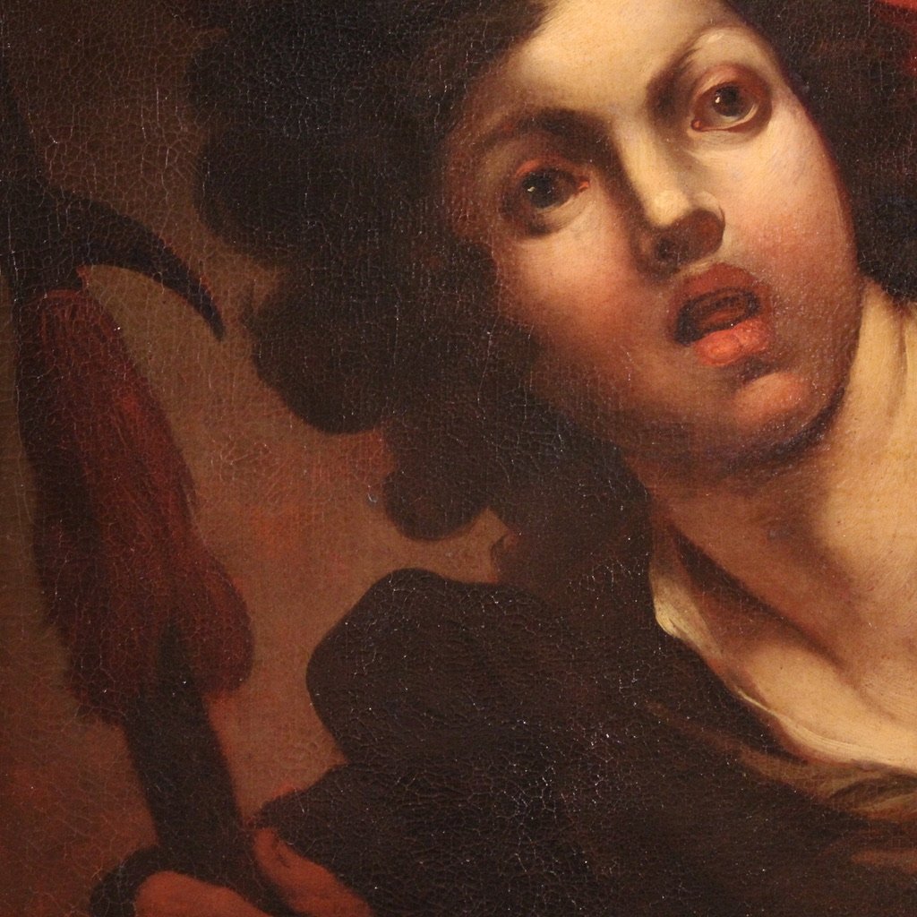 Tableau français ancien du 18ème siècle, portrait d'un soldat-photo-8