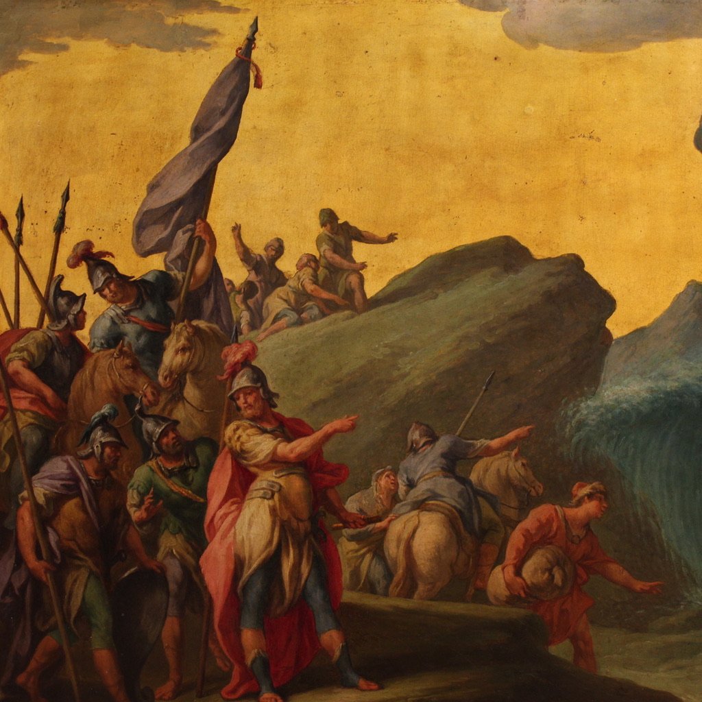 18th-century Italian Panel Painting, The Crossing Of The Jordan With The Ark Of The Covenant-photo-3