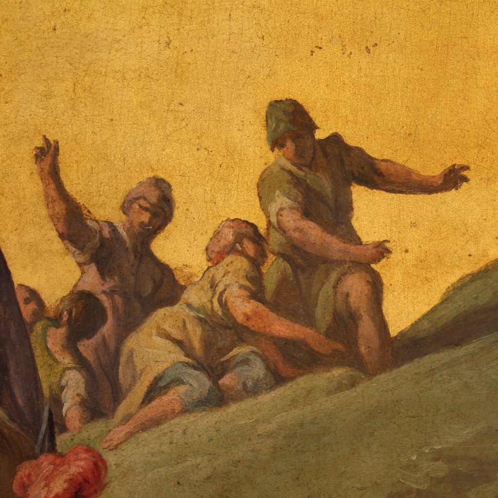 18th-century Italian Panel Painting, The Crossing Of The Jordan With The Ark Of The Covenant-photo-2