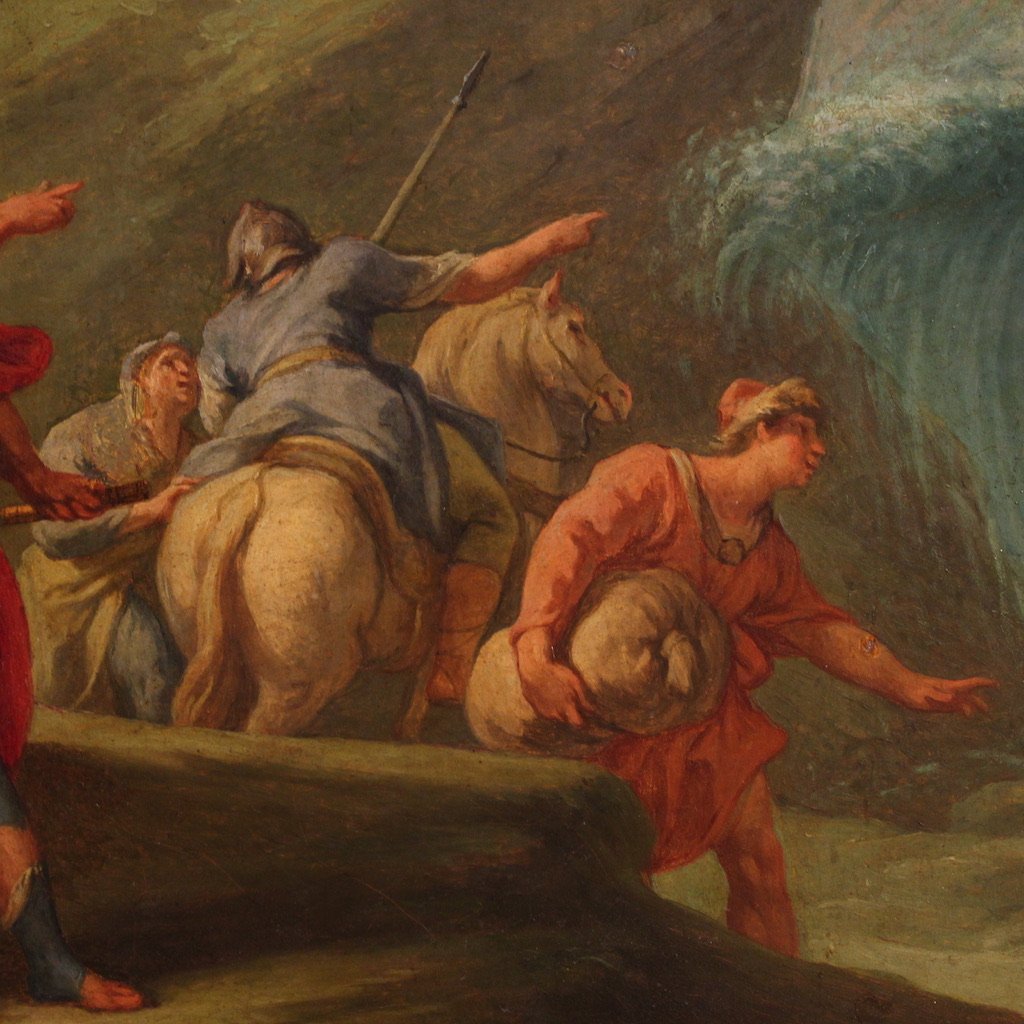18th-century Italian Panel Painting, The Crossing Of The Jordan With The Ark Of The Covenant-photo-2