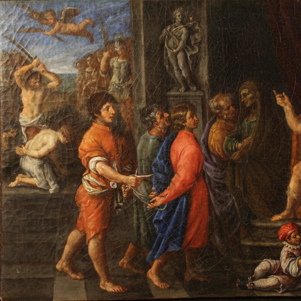 Antique Italian Painting From The 17th Century, The Martyrdom Of The Four Crowned Saints-photo-2