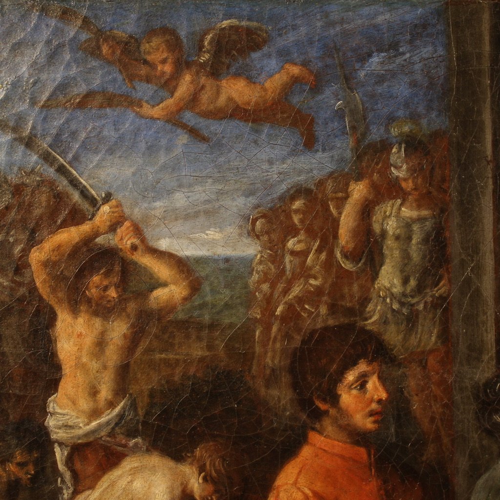 Antique Italian Painting From The 17th Century, The Martyrdom Of The Four Crowned Saints-photo-5