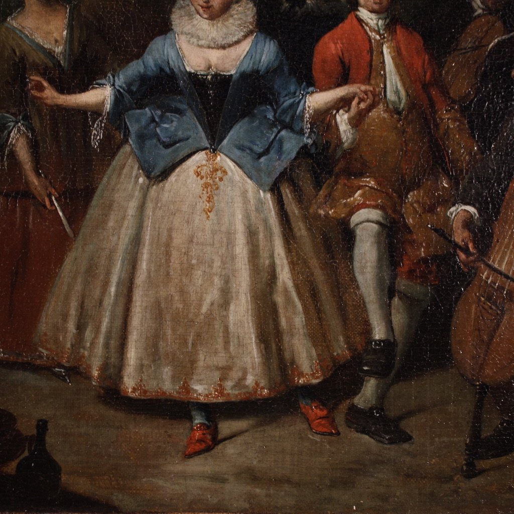 Paire de tableaux anciens du 18ème siècle, scènes galantes-photo-8