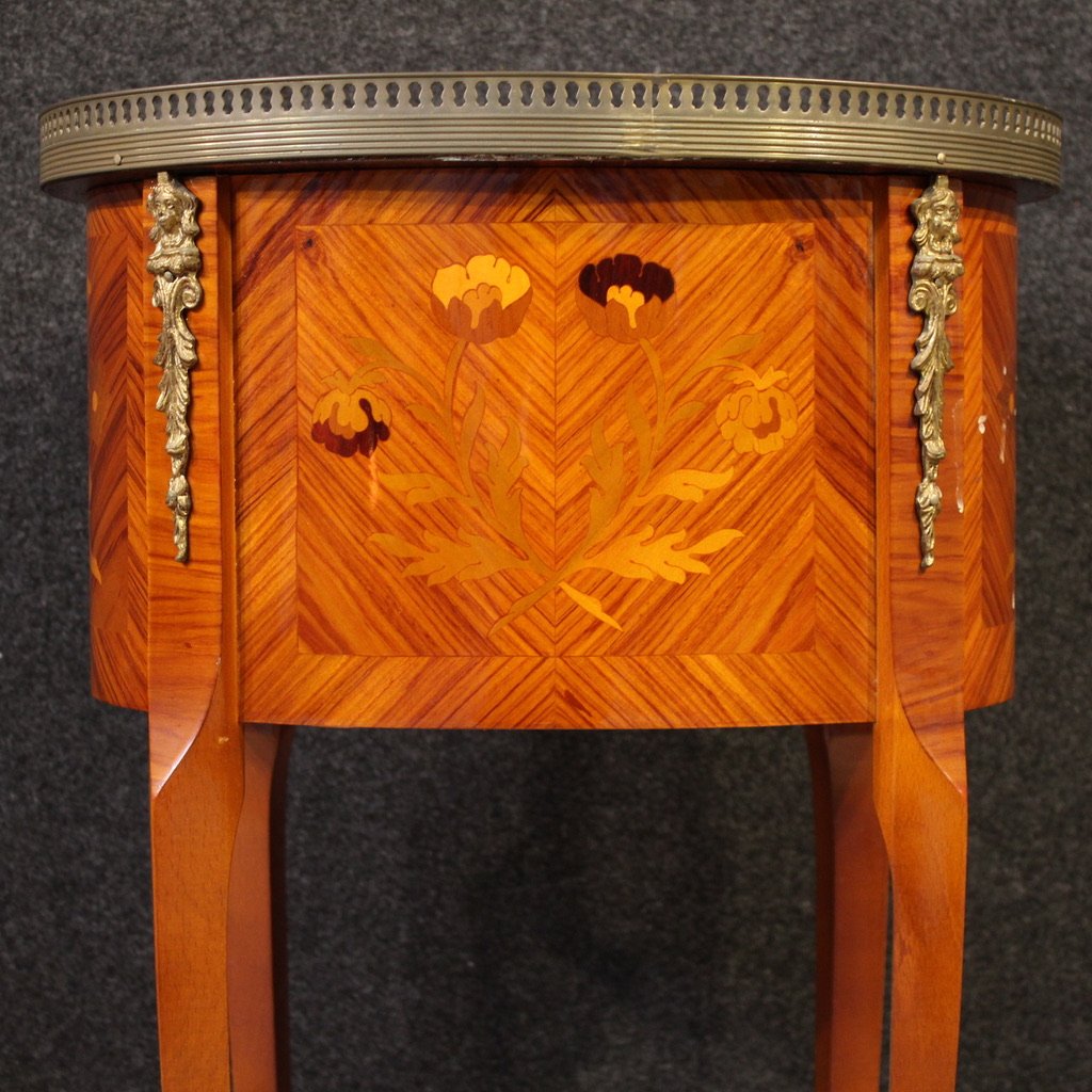 Paire de tables de chevet françaises ovales incrustées du 20ème siècle-photo-7