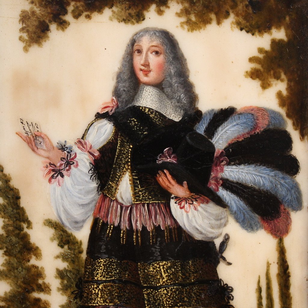 Ancienne peinture sur marbre du 17ème siècle, portrait d'un noble sud-américain-photo-4