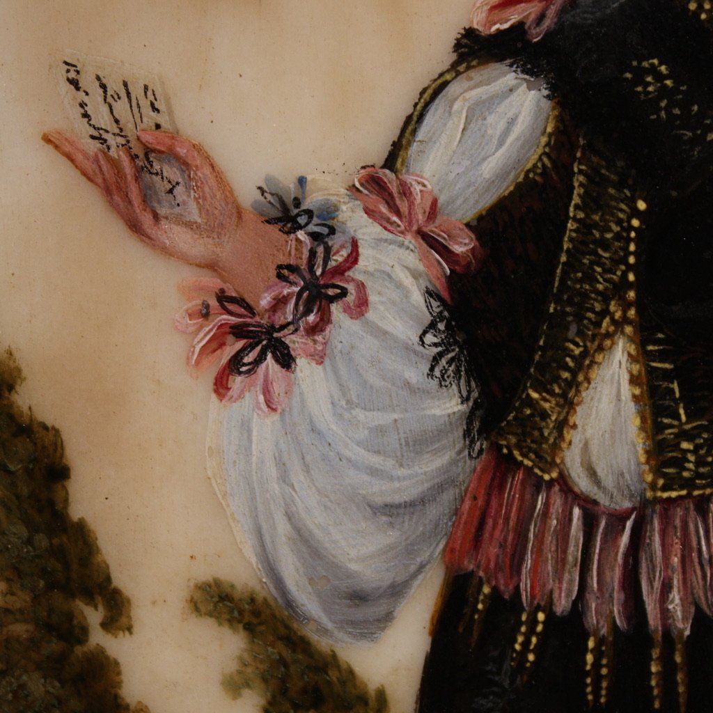 Ancienne peinture sur marbre du 17ème siècle, portrait d'un noble sud-américain-photo-2