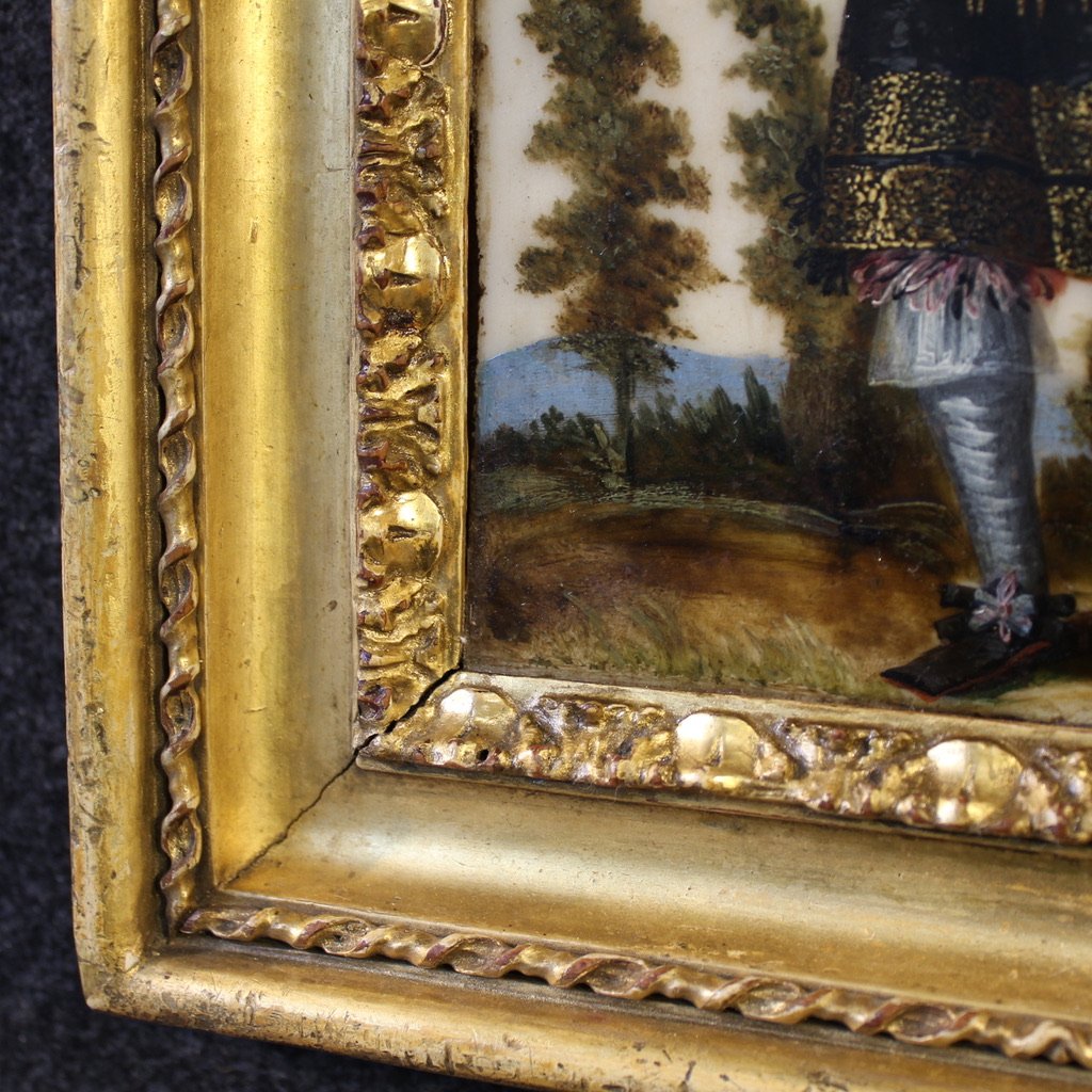 Ancienne peinture sur marbre du 17ème siècle, portrait d'un noble sud-américain-photo-4