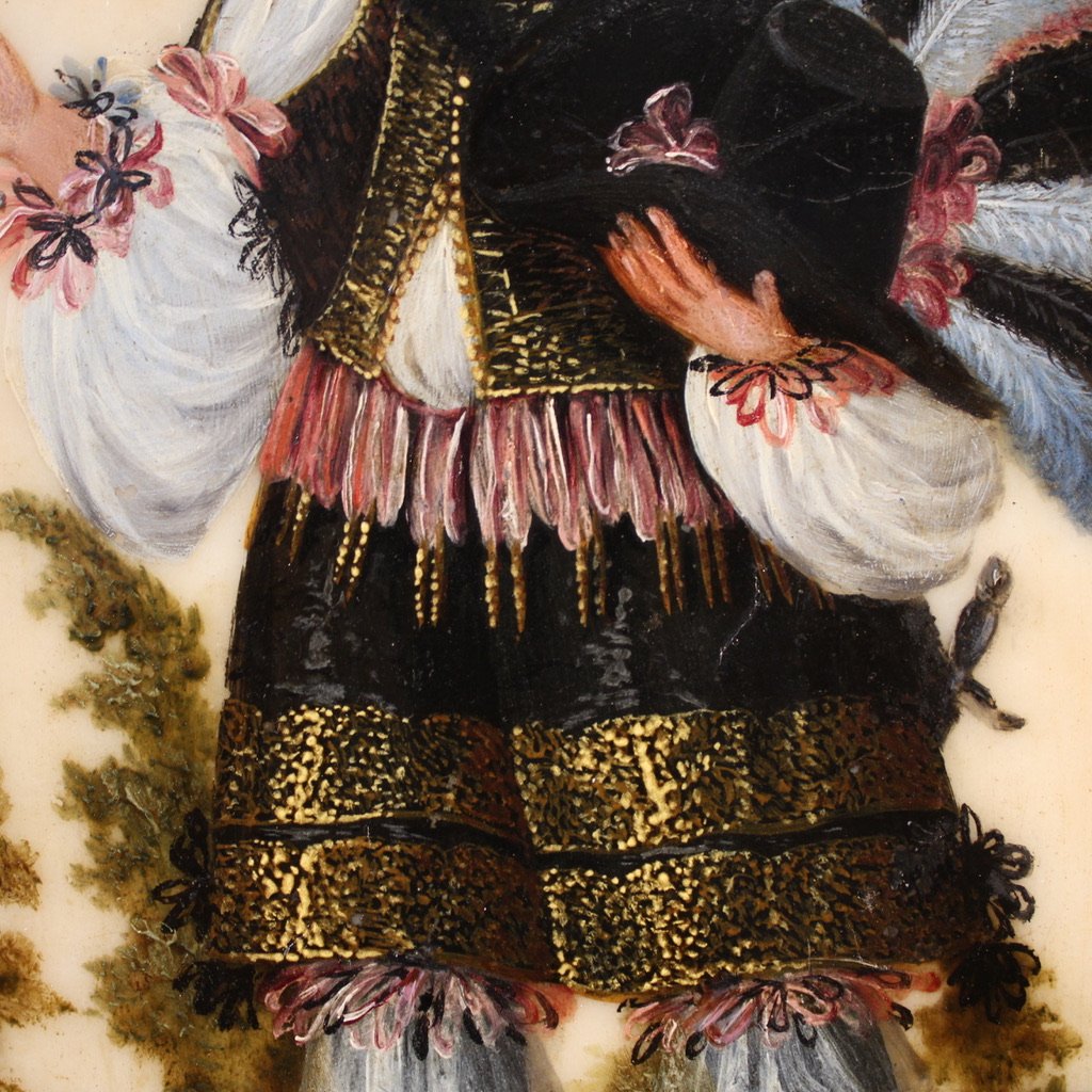 Ancienne peinture sur marbre du 17ème siècle, portrait d'un noble sud-américain-photo-5