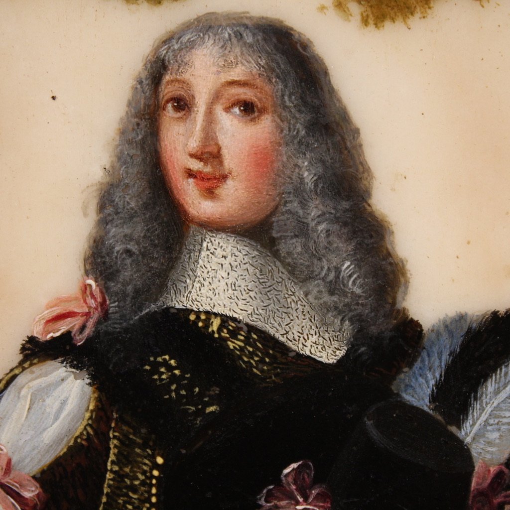 Ancienne peinture sur marbre du 17ème siècle, portrait d'un noble sud-américain-photo-8