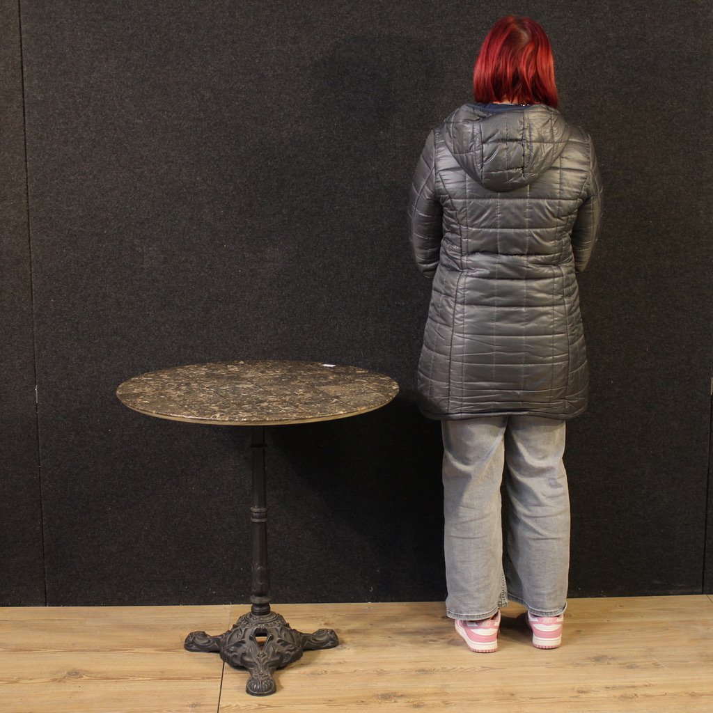 20th Century French Iron Bistro Table With Marble Top-photo-2