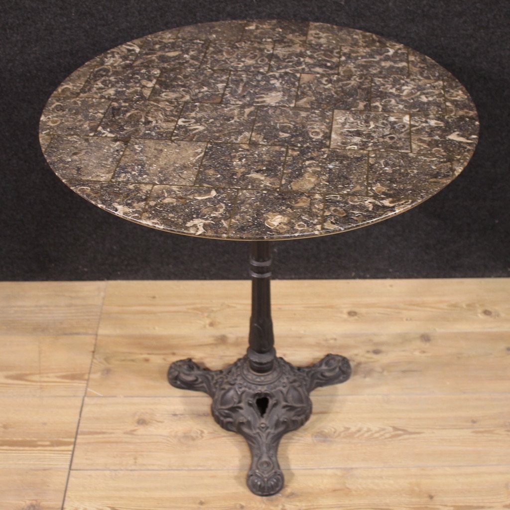 20th Century French Iron Bistro Table With Marble Top-photo-1