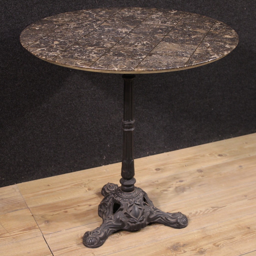 20th Century French Iron Bistro Table With Marble Top