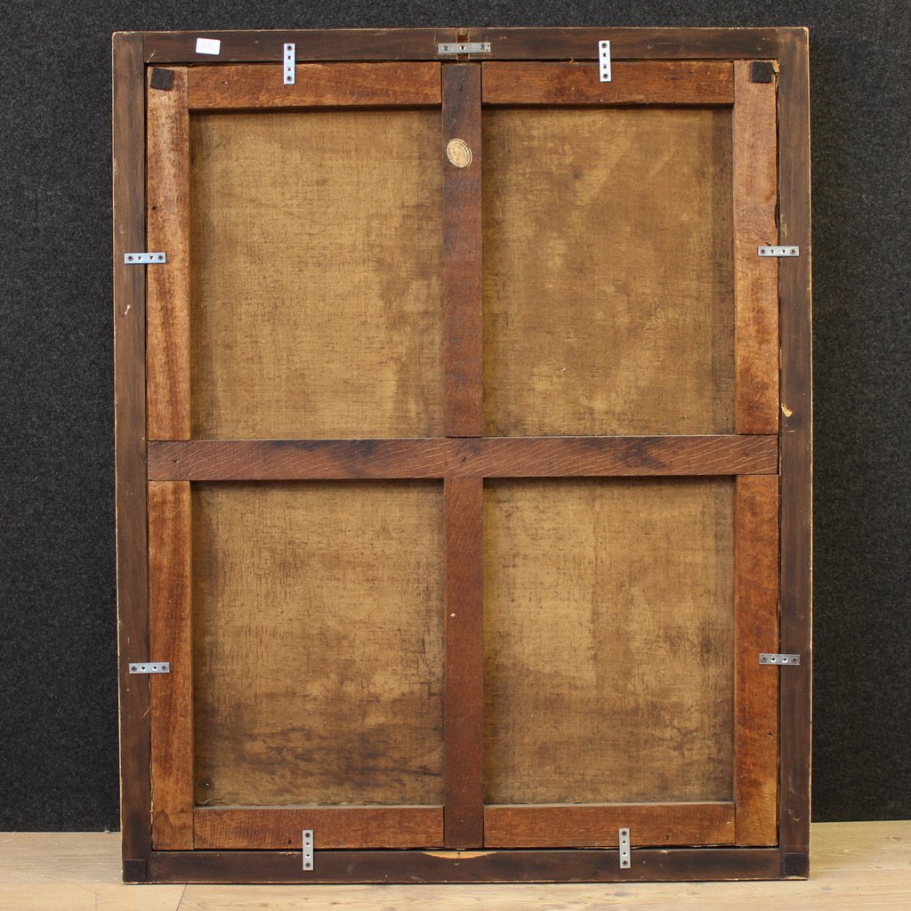 Grand tableau italien du 18ème siècle, paysage champêtre avec scène de genre-photo-4