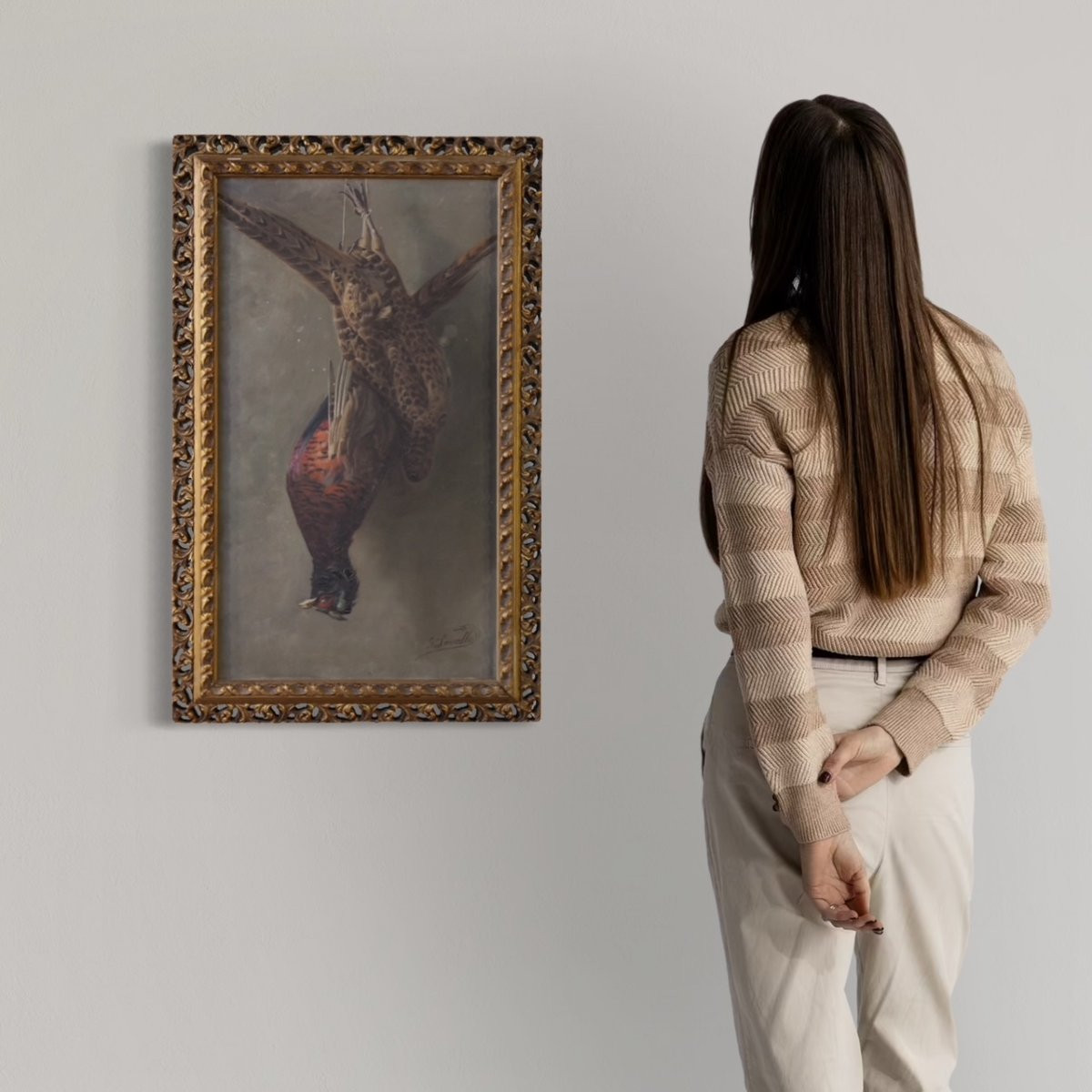 Signed Still Life Painting With Game From The 20th Century-photo-3