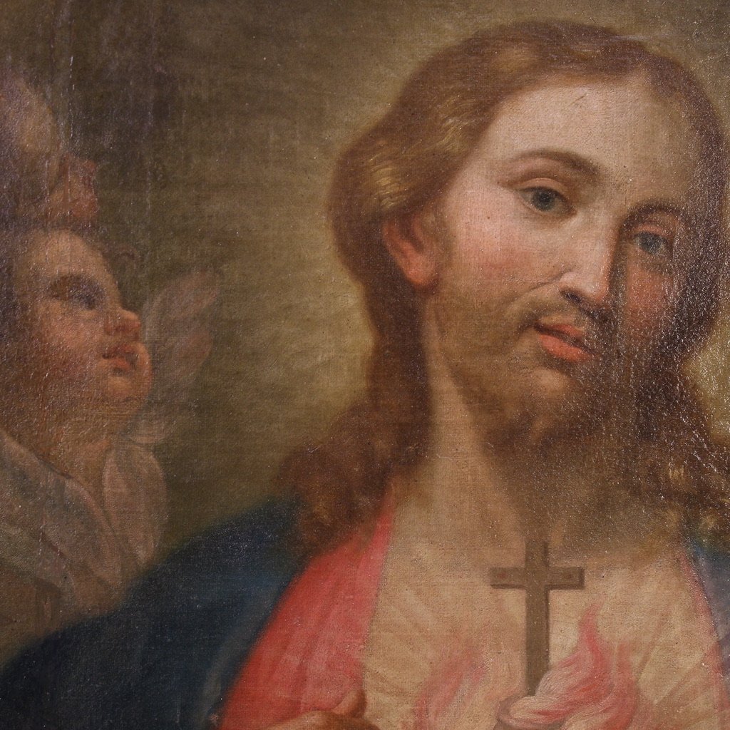 Ancien tableau italien du 18ème siècle, le Sacré-Cœur de Jésus-photo-7