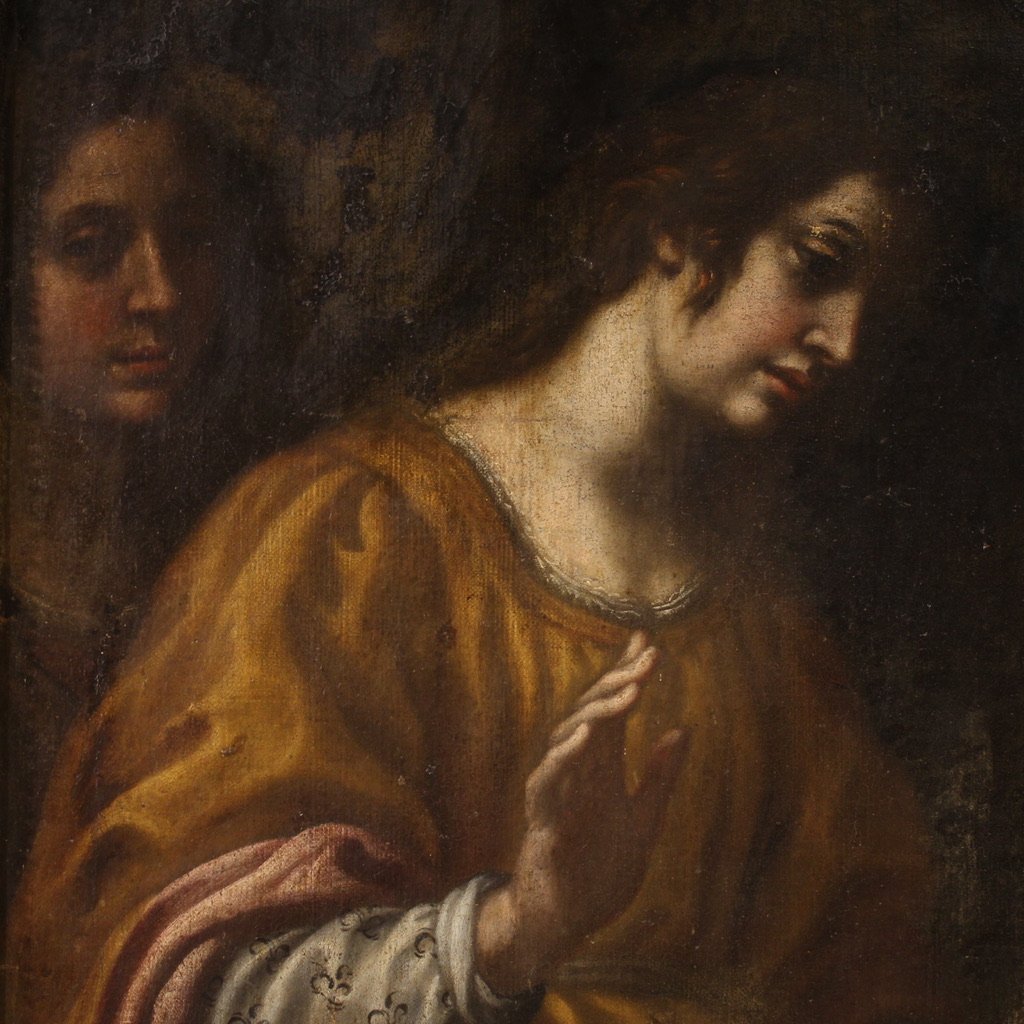 Ancien tableau italien du 17ème siècle, Moïse sauvé des eaux ​ ​-photo-5